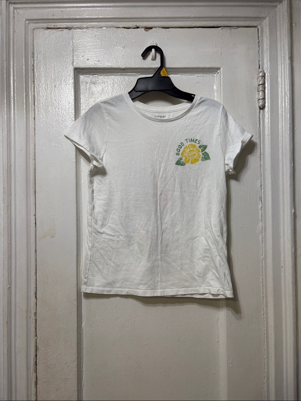 Old Navy White Tee with Yellow Floral 'Good Times' Graphic